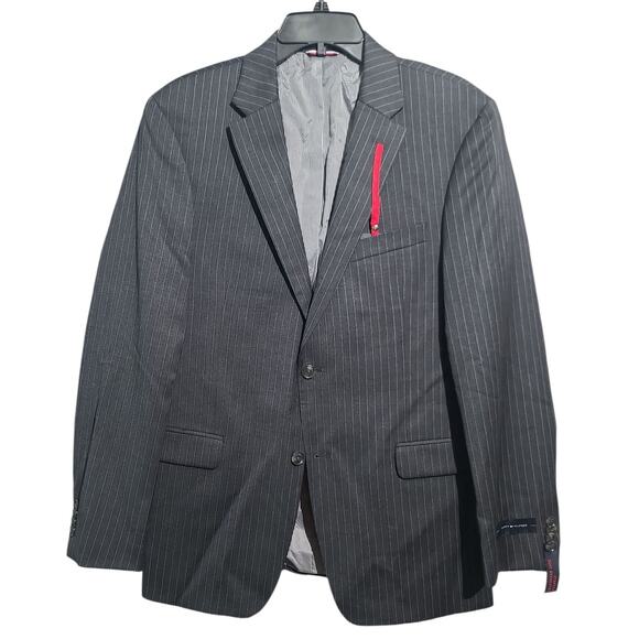 Tommy Hilfiger Dark Gray Pinstripe Stretch Classic Fit Blazer Coat Size 40 R NWT - Picture 1 of 7